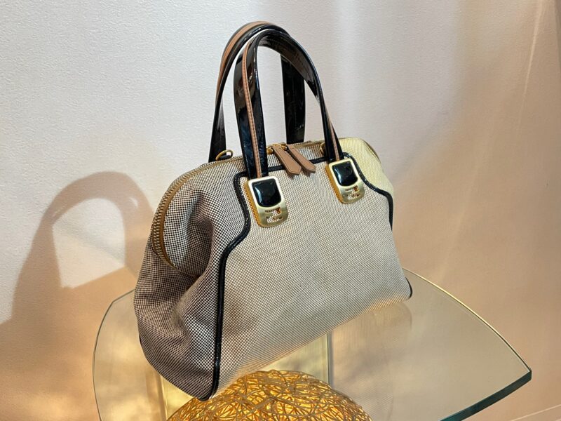 フェンディ FENDI ハンドバッグ ショルダーバッグ キャンバス/エナメル ブラック×ブラウン×イエロー