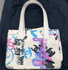 シャネル ニュートラベルライン Newトラベルライン トートPM トートバッグ ハンドバッグ キャンバス レザー ホワイト マルチカラー ハワイ限定